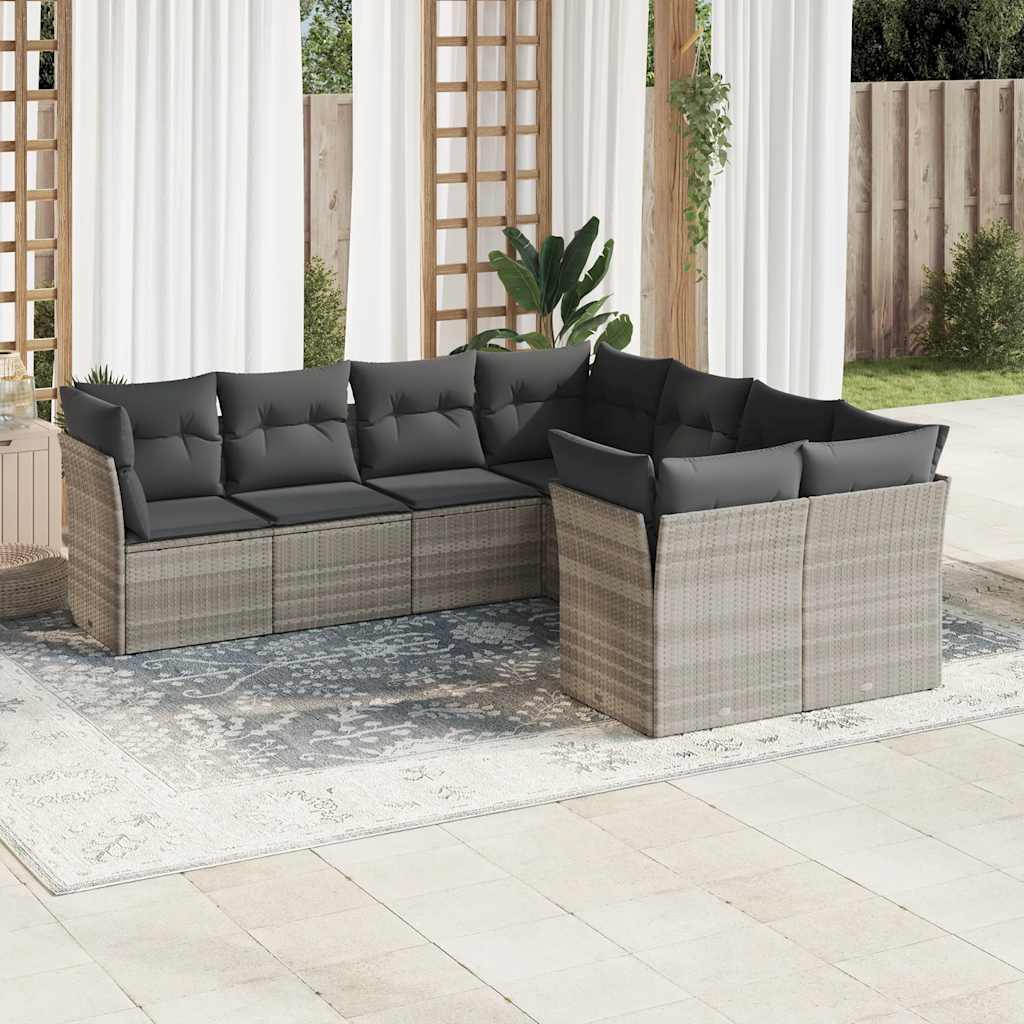 8-tlg. Garten-Sofagarnitur mit Kissen Schwarz Poly Rattan