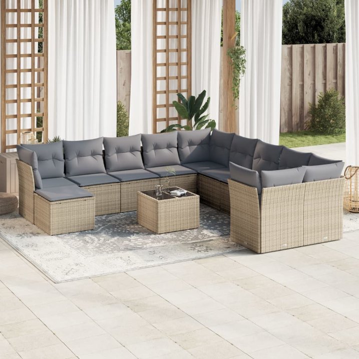 vidaXL 11-tlg. Garten-Sofagarnitur mit Kissen Schwarz Poly Rattan