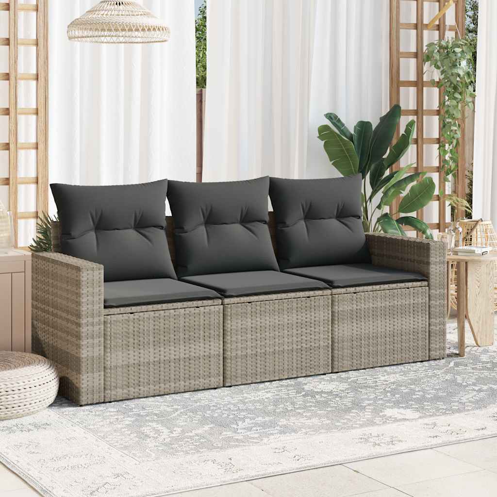3-tlg. Garten-Sofagarnitur mit Kissen Schwarz Poly Rattan