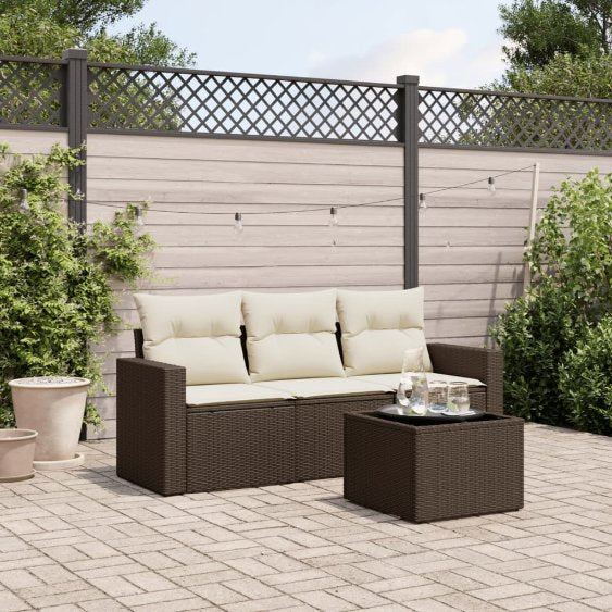 3-tlg. Garten-Sofagarnitur mit Kissen Schwarz Poly Rattan