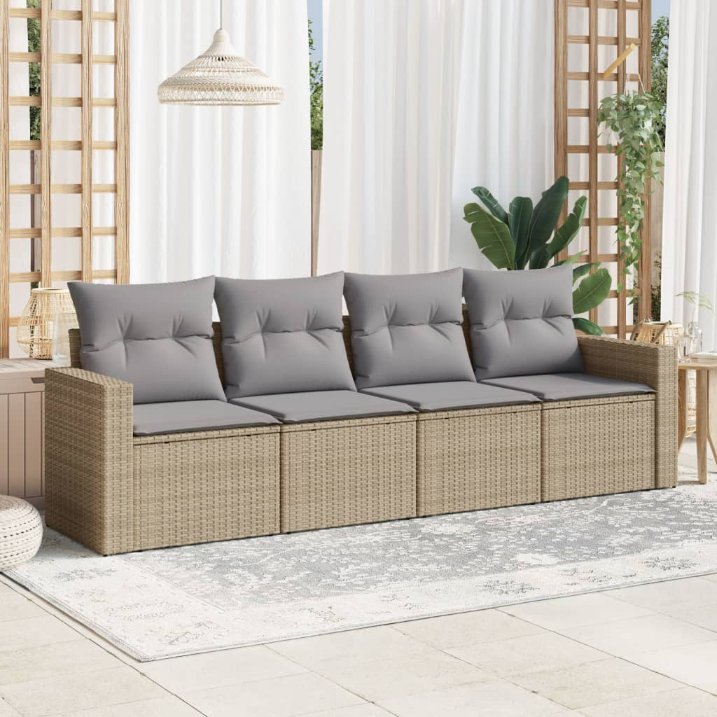 4-tlg. Garten-Sofagarnitur mit Kissen Schwarz Poly Rattan