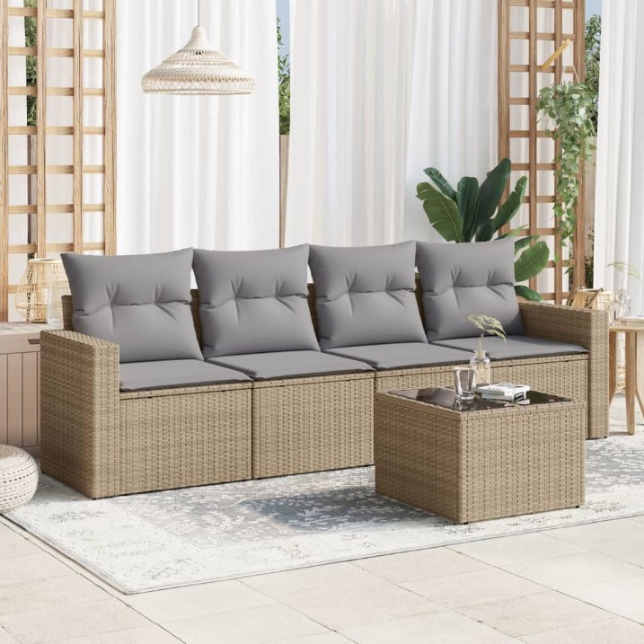 4-tlg. Garten-Sofagarnitur mit Kissen Schwarz Poly Rattan