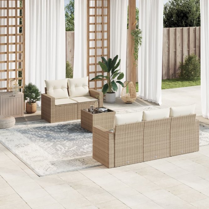 6-tlg. Garten-Sofagarnitur mit Kissen Schwarz Poly Rattan
