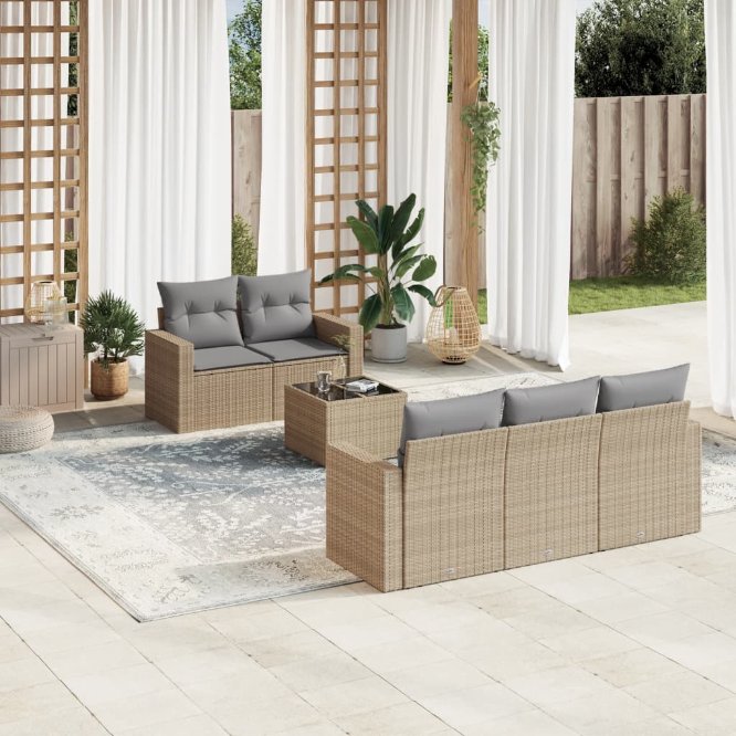 6-tlg. Garten-Sofagarnitur mit Kissen Schwarz Poly Rattan