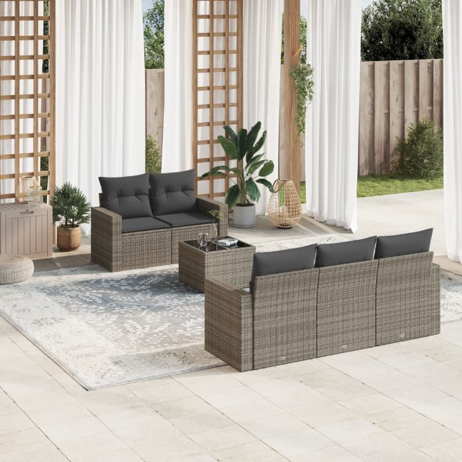 6-tlg. Garten-Sofagarnitur mit Kissen Schwarz Poly Rattan