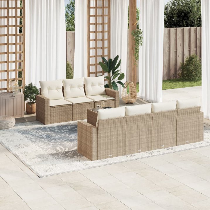 8-tlg. Garten-Sofagarnitur mit Kissen Schwarz Poly Rattan