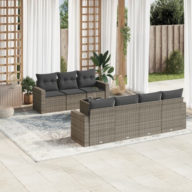 8-tlg. Garten-Sofagarnitur mit Kissen Schwarz Poly Rattan