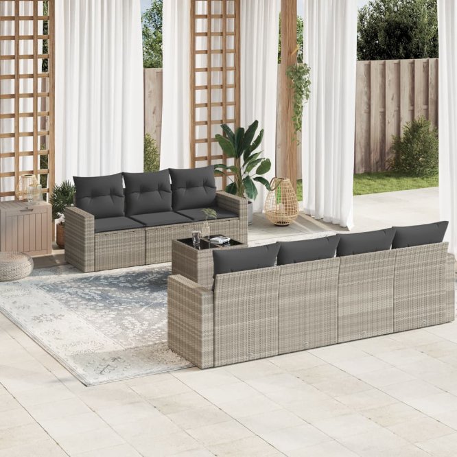 8-tlg. Garten-Sofagarnitur mit Kissen Schwarz Poly Rattan