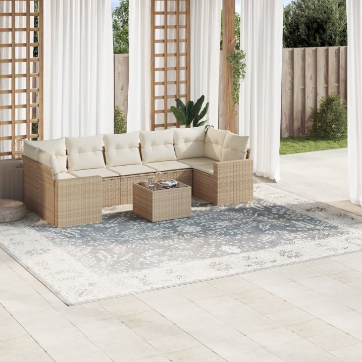 8-tlg. Garten-Sofagarnitur mit Kissen Schwarz Poly Rattan