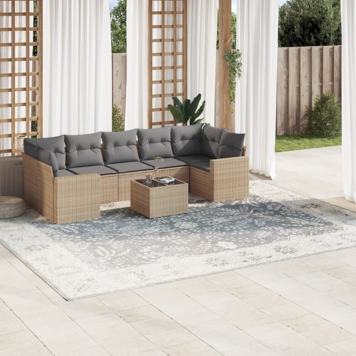 8-tlg. Garten-Sofagarnitur mit Kissen Schwarz Poly Rattan
