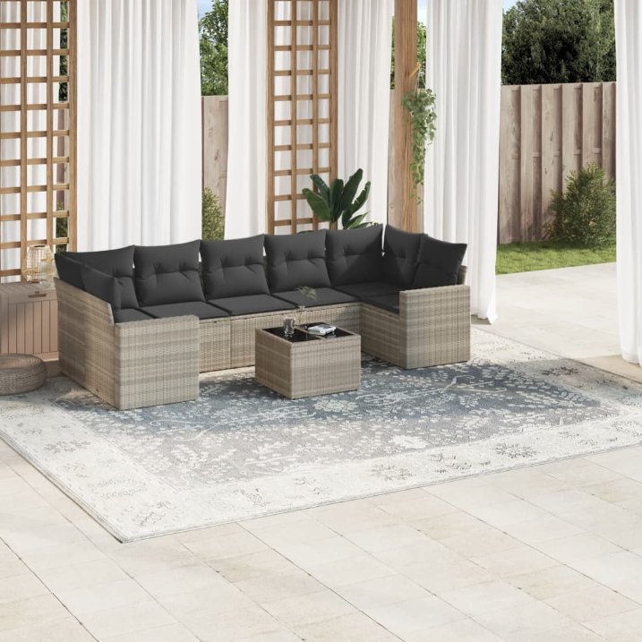 8-tlg. Garten-Sofagarnitur mit Kissen Schwarz Poly Rattan