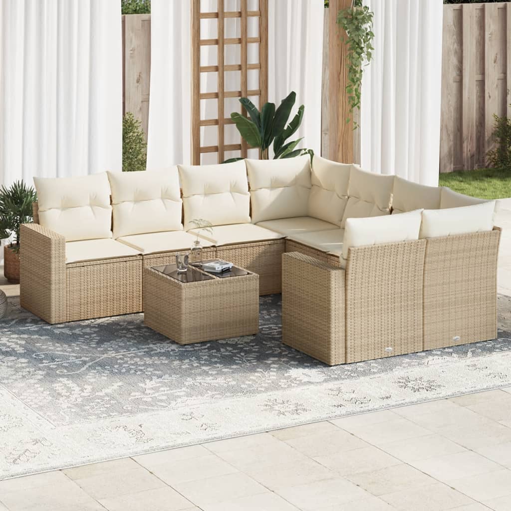 9-tlg. Garten-Sofagarnitur mit Kissen Schwarz Poly Rattan