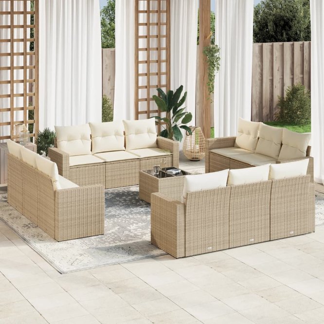 vidaXL 12-tlg. Garten-Sofagarnitur mit Kissen Schwarz Poly Rattan