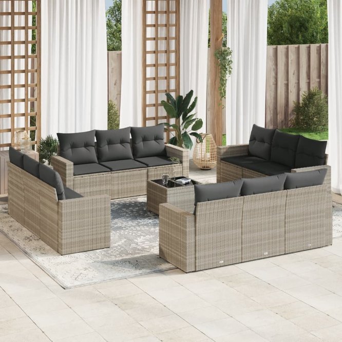 vidaXL 12-tlg. Garten-Sofagarnitur mit Kissen Schwarz Poly Rattan