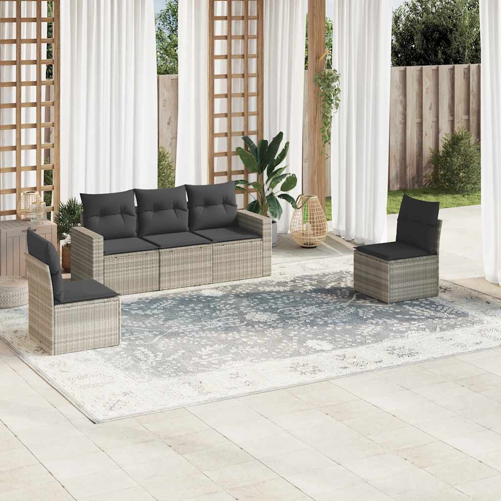 5-tlg. Garten-Sofagarnitur mit Kissen Schwarz Poly Rattan