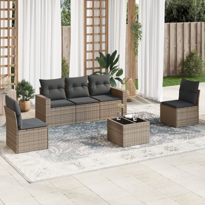 5-tlg. Garten-Sofagarnitur mit Kissen Schwarz Poly Rattan