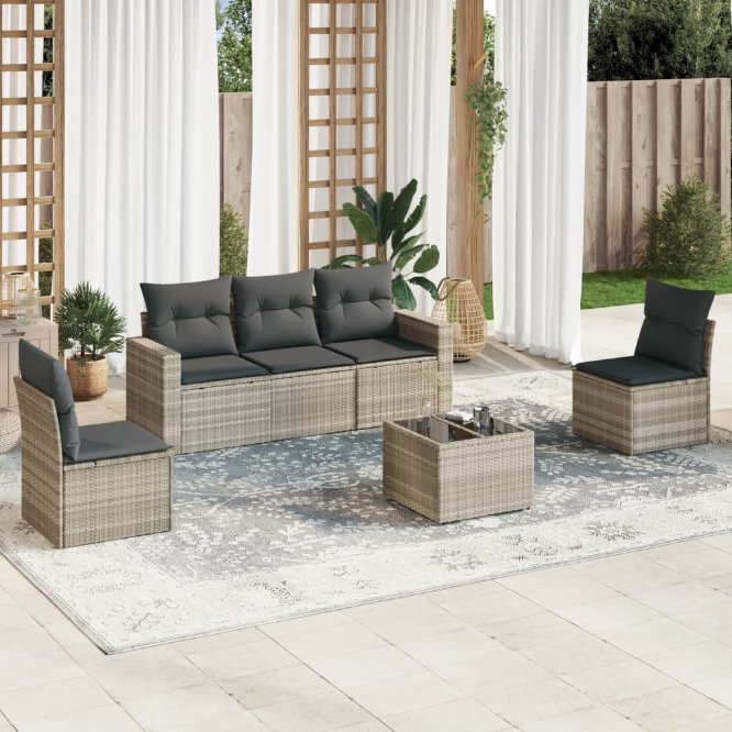 5-tlg. Garten-Sofagarnitur mit Kissen Schwarz Poly Rattan