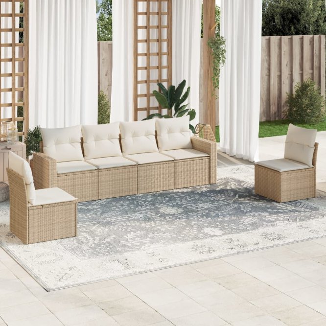 6-tlg. Garten-Sofagarnitur mit Kissen Schwarz Poly Rattan