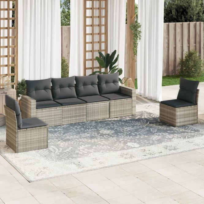 6-tlg. Garten-Sofagarnitur mit Kissen Schwarz Poly Rattan