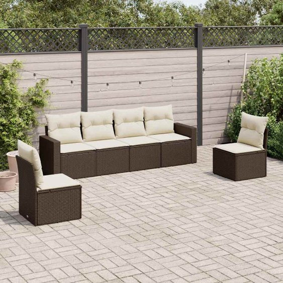 6-tlg. Garten-Sofagarnitur mit Kissen Schwarz Poly Rattan