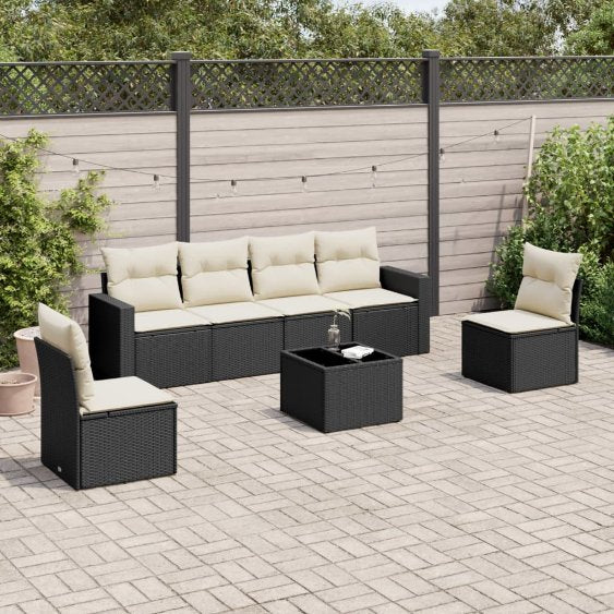 6-tlg. Garten-Sofagarnitur mit Kissen Schwarz Poly Rattan