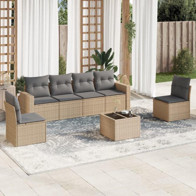 6-tlg. Garten-Sofagarnitur mit Kissen Schwarz Poly Rattan