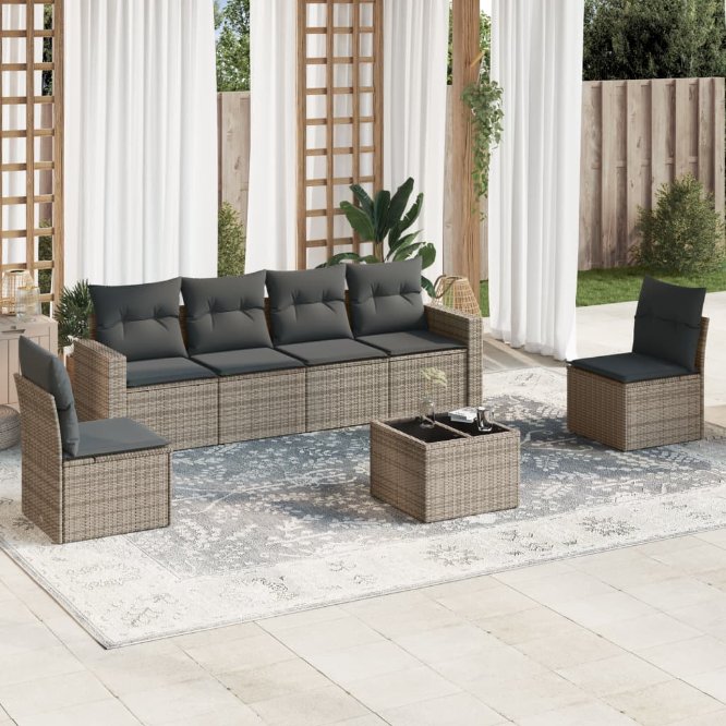 6-tlg. Garten-Sofagarnitur mit Kissen Schwarz Poly Rattan
