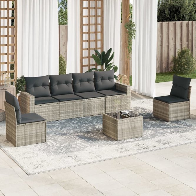 6-tlg. Garten-Sofagarnitur mit Kissen Schwarz Poly Rattan