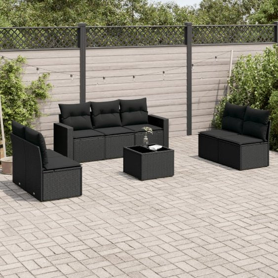 7-tlg. Garten-Sofagarnitur mit Kissen Schwarz Poly Rattan