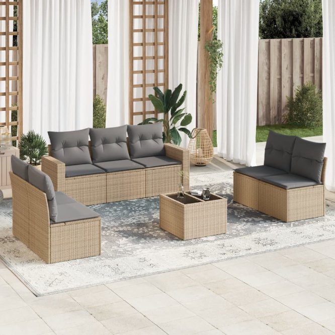 7-tlg. Garten-Sofagarnitur mit Kissen Schwarz Poly Rattan
