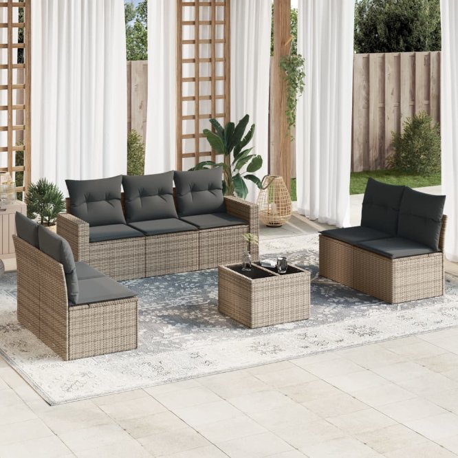 7-tlg. Garten-Sofagarnitur mit Kissen Schwarz Poly Rattan