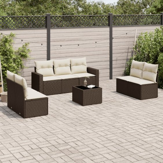 7-tlg. Garten-Sofagarnitur mit Kissen Schwarz Poly Rattan