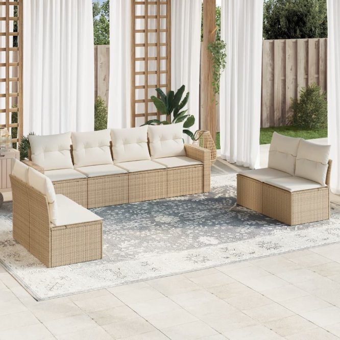 8-tlg. Garten-Sofagarnitur mit Kissen Schwarz Poly Rattan