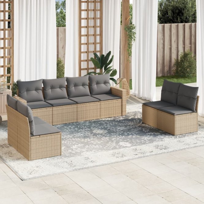 8-tlg. Garten-Sofagarnitur mit Kissen Schwarz Poly Rattan