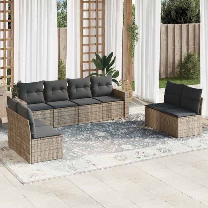 8-tlg. Garten-Sofagarnitur mit Kissen Schwarz Poly Rattan