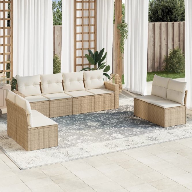 8-tlg. Garten-Sofagarnitur mit Kissen Schwarz Poly Rattan