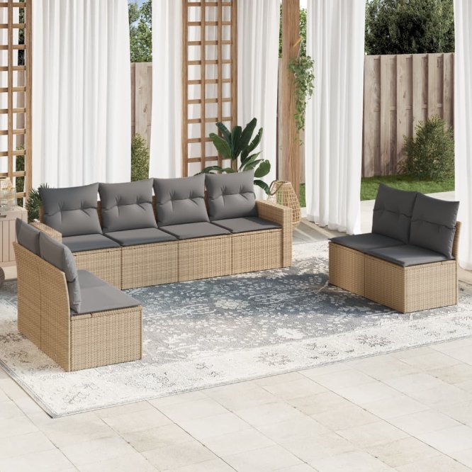 8-tlg. Garten-Sofagarnitur mit Kissen Schwarz Poly Rattan