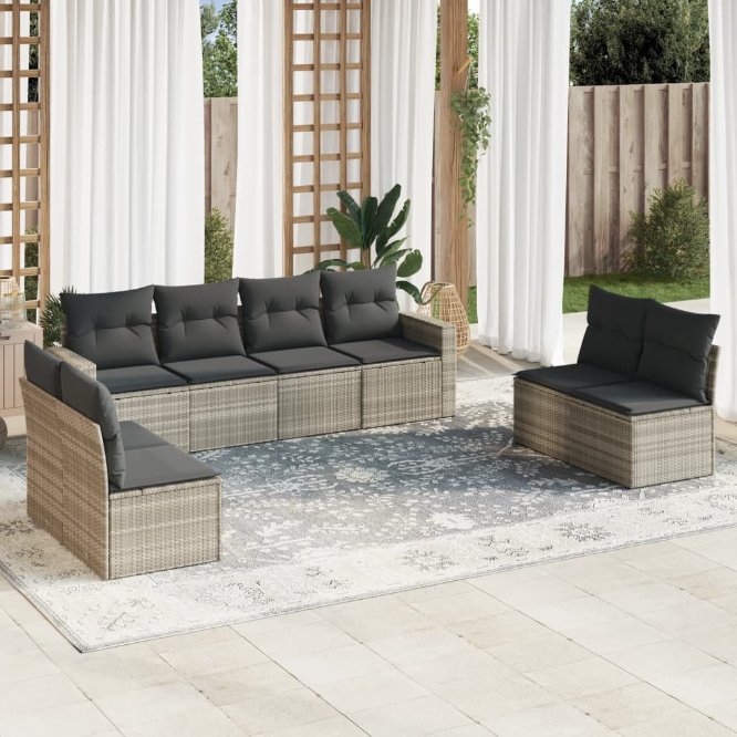 8-tlg. Garten-Sofagarnitur mit Kissen Schwarz Poly Rattan