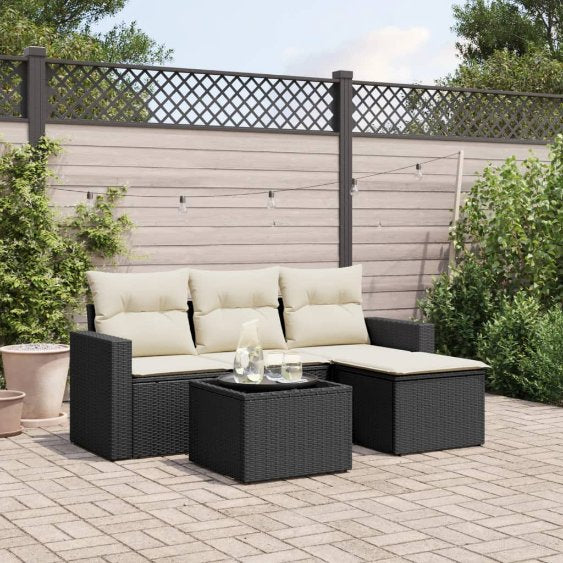 4-tlg. Garten-Sofagarnitur mit Kissen Schwarz Poly Rattan
