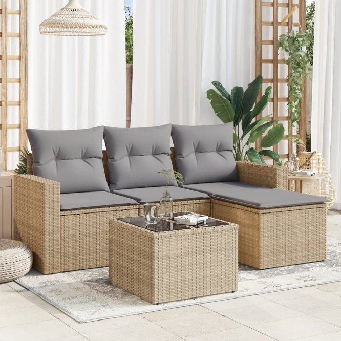 4-tlg. Garten-Sofagarnitur mit Kissen Schwarz Poly Rattan
