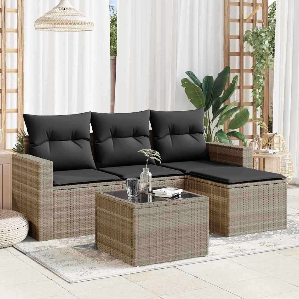 4-tlg. Garten-Sofagarnitur mit Kissen Schwarz Poly Rattan