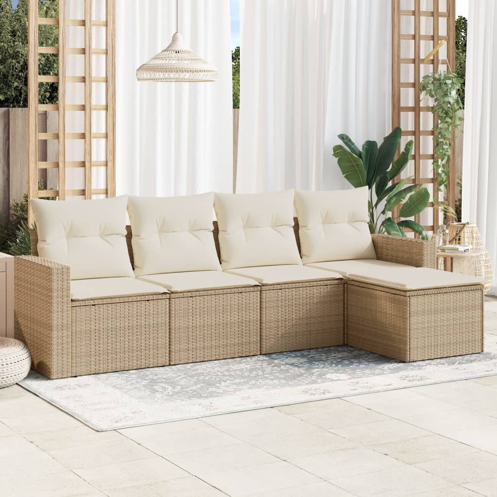 5-tlg. Garten-Sofagarnitur mit Kissen Schwarz Poly Rattan