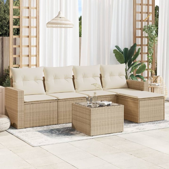 5-tlg. Garten-Sofagarnitur mit Kissen Schwarz Poly Rattan