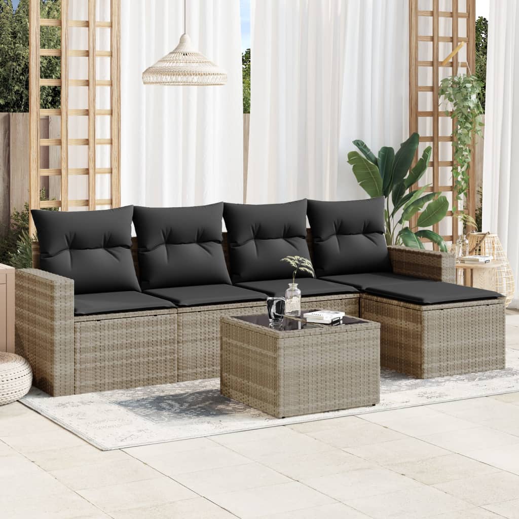 5-tlg. Garten-Sofagarnitur mit Kissen Schwarz Poly Rattan