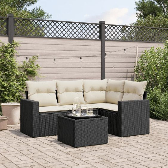4-tlg. Garten-Sofagarnitur mit Kissen Schwarz Poly Rattan