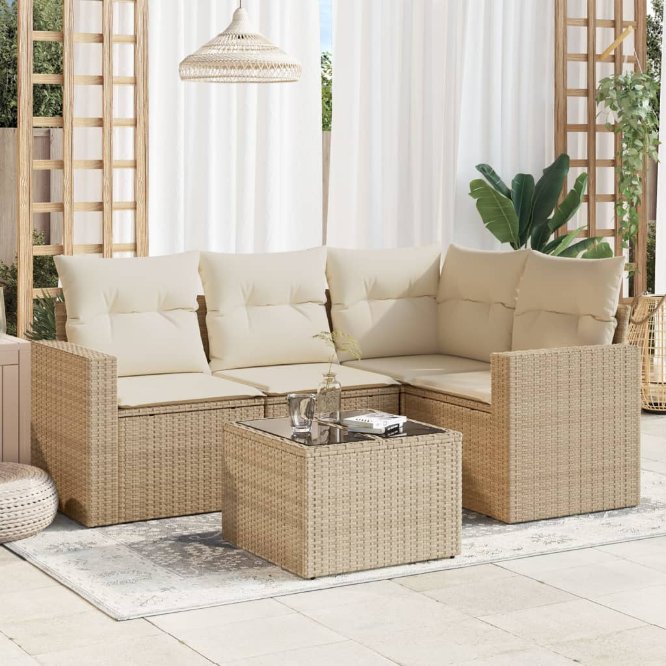 4-tlg. Garten-Sofagarnitur mit Kissen Schwarz Poly Rattan