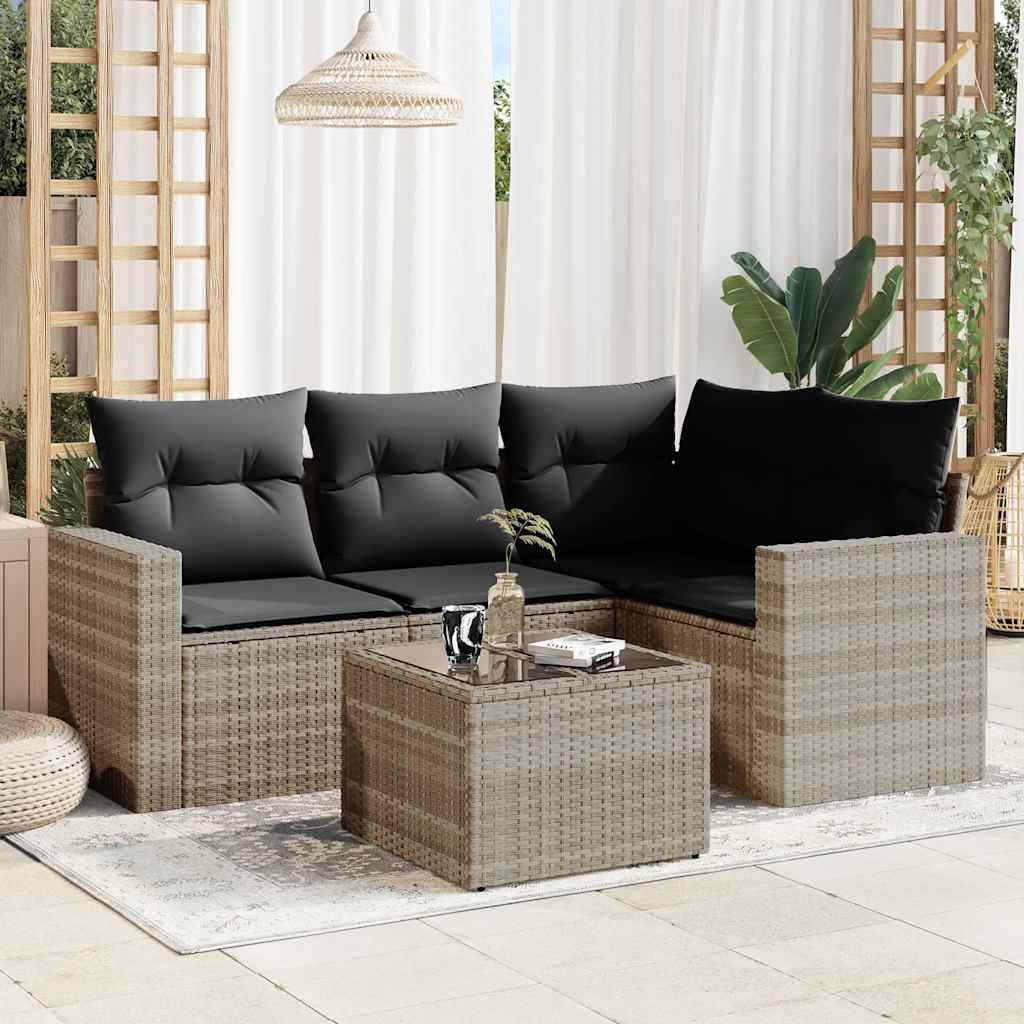4-tlg. Garten-Sofagarnitur mit Kissen Schwarz Poly Rattan