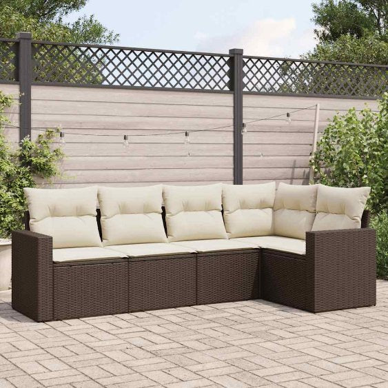 5-tlg. Garten-Sofagarnitur mit Kissen Schwarz Poly Rattan