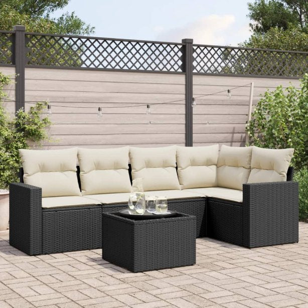 5-tlg. Garten-Sofagarnitur mit Kissen Schwarz Poly Rattan