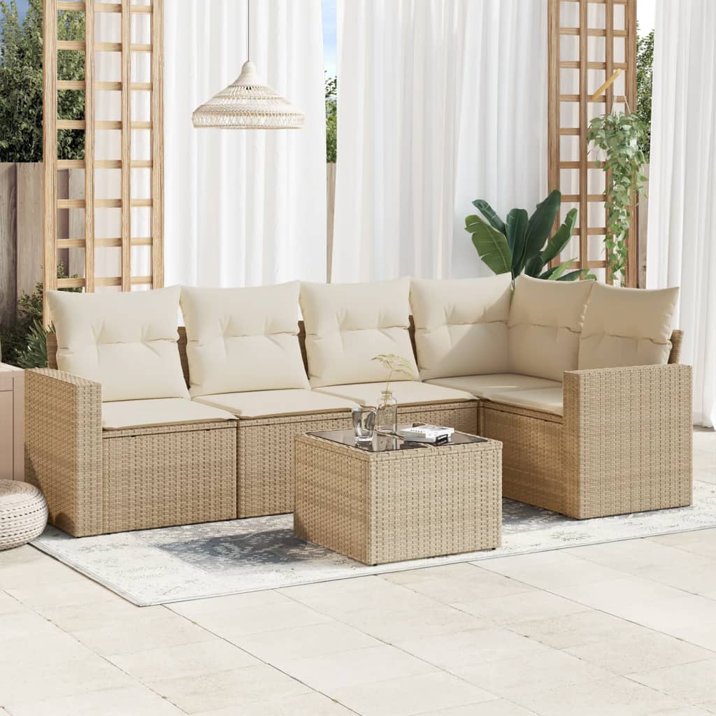 5-tlg. Garten-Sofagarnitur mit Kissen Schwarz Poly Rattan